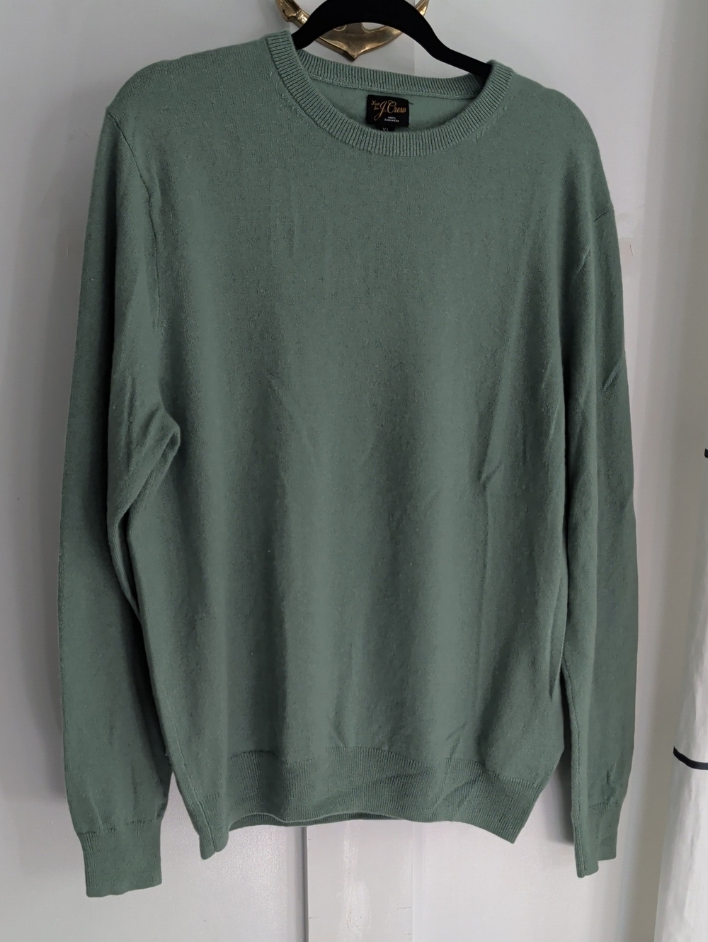 J. Crew Sage Green 100% Cashmere Crewneck Sweater Men's XL **
